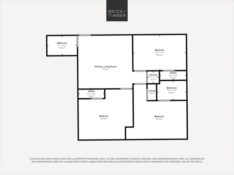 Floor plan for 3 beds, 2 baths, 867 sqft